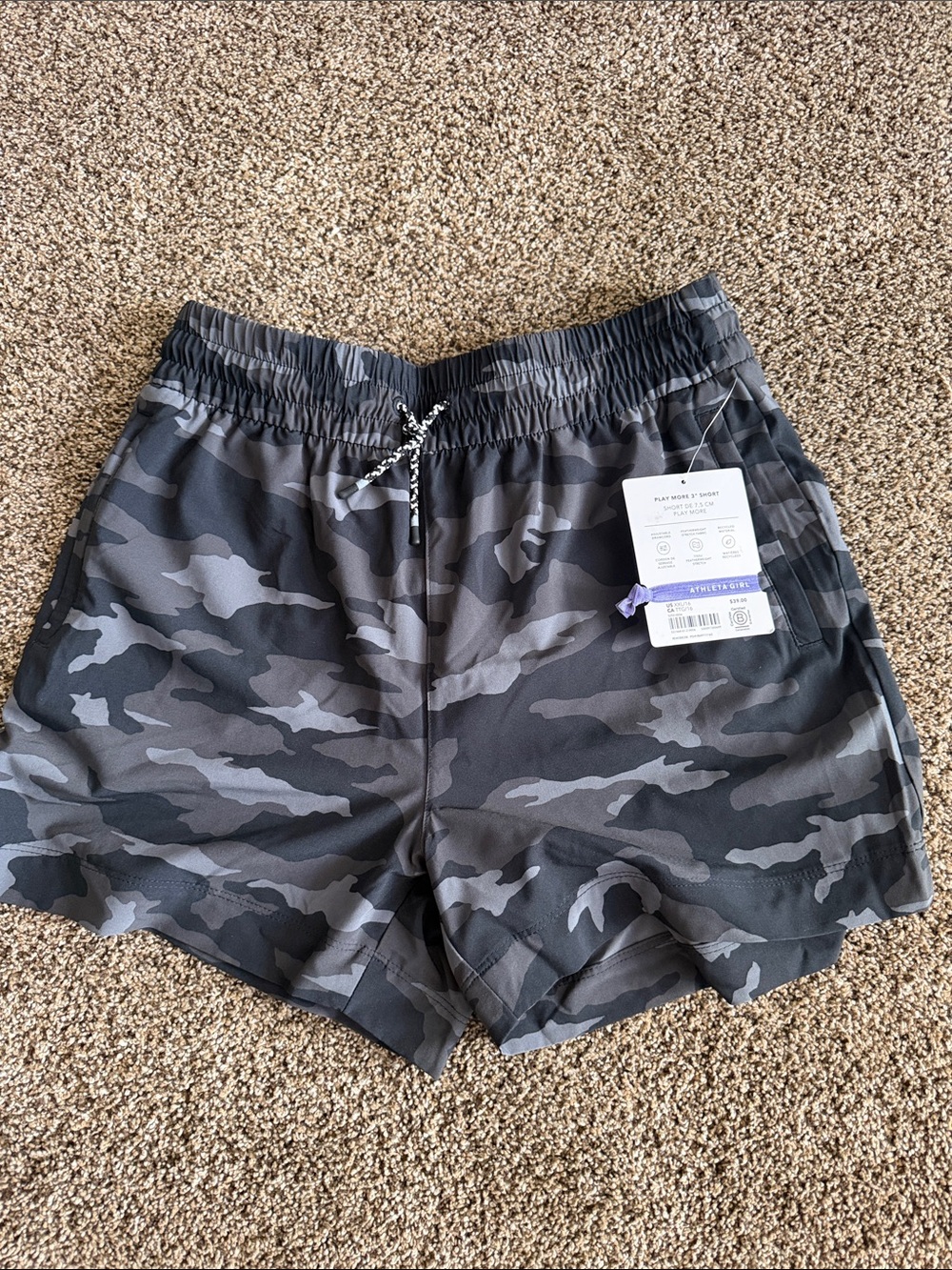 Athleta Girl Black and Gray Camo Athletic Shorts